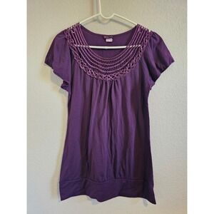 Purple Lattice Short Sleeve Banded Hem Top Small Y2K Coquette Gyaru Fairycore